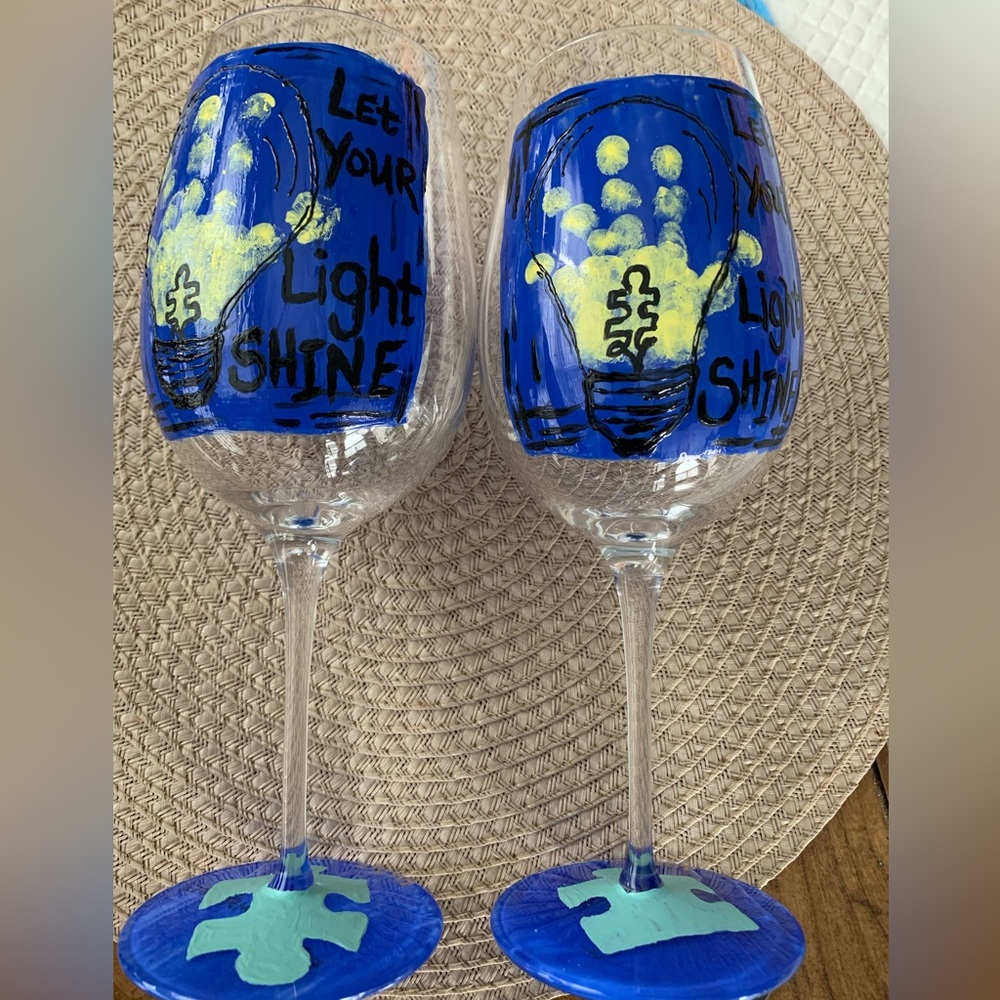 Autism awareness Wine Glass Set